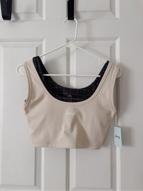 Fancy Reversible Scoop Sports Bra in Cream/Black